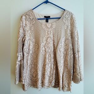 Alfani Women's Crocheted Lace Pink / Blush Blouse Top  Bell Sleeves -- Size XL
